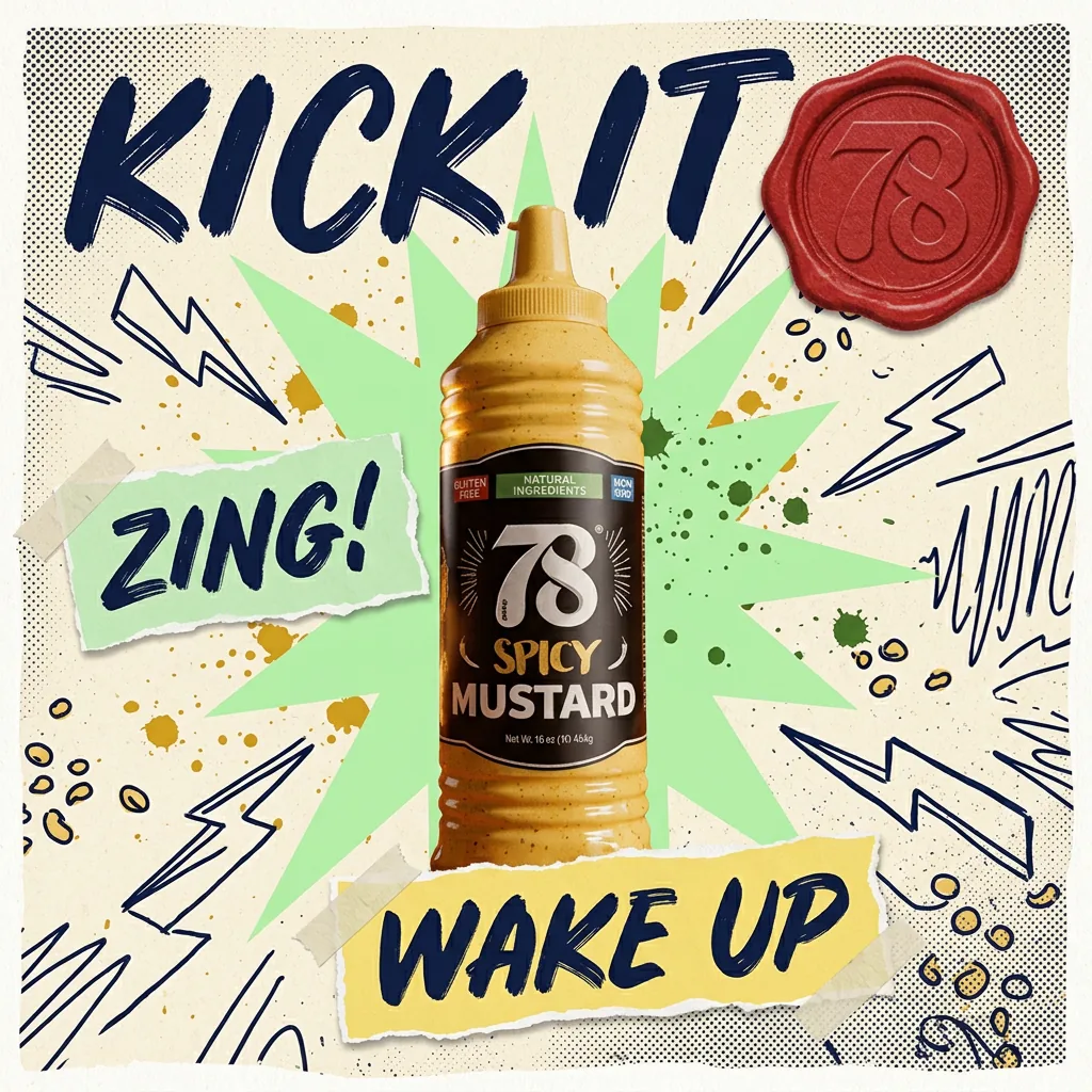 78 Brand 78 Spicy Mustard, The Kick natural non-GMO condiment bottle